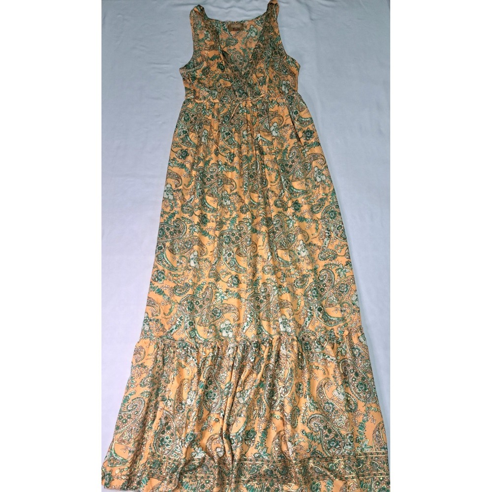 Yuli M Peach Paisley Tiered Floral Maxi Dress Boho Hippie Chic Vacation Summer